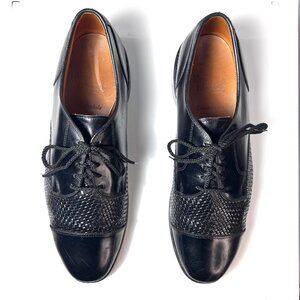 ALLEN EDMONDS Shoes Men's 10D Lauderdale Black Woven Leather Cap Toe Oxfords USA